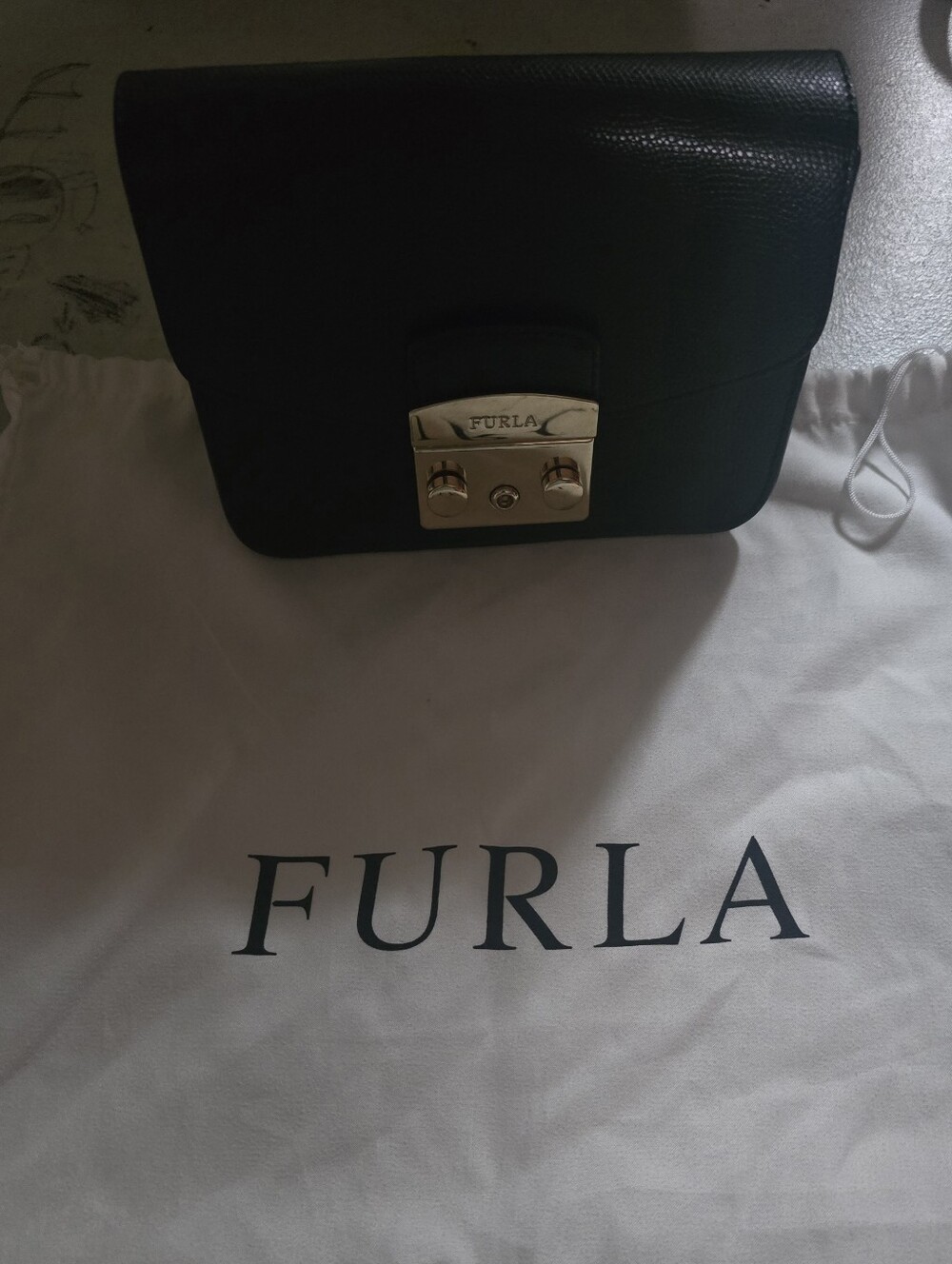 Furla Black Leather Crossbody Gold-Tone Chain and Lock w/ Dust Bag - Picture 12 of 12